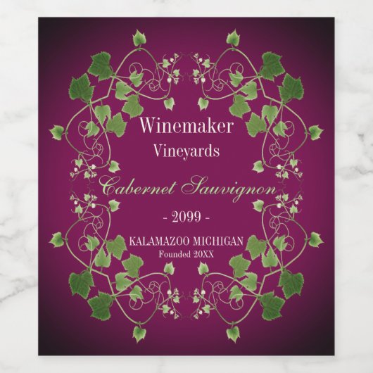 Druivenbladeren wijn & mousserende wijn aangepaste wijn etiket (Enkel label)