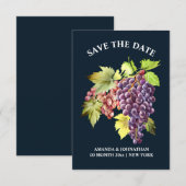 Druivenbos rode wijngaard bruiloft blauw save the date (Voorkant / Achterkant)