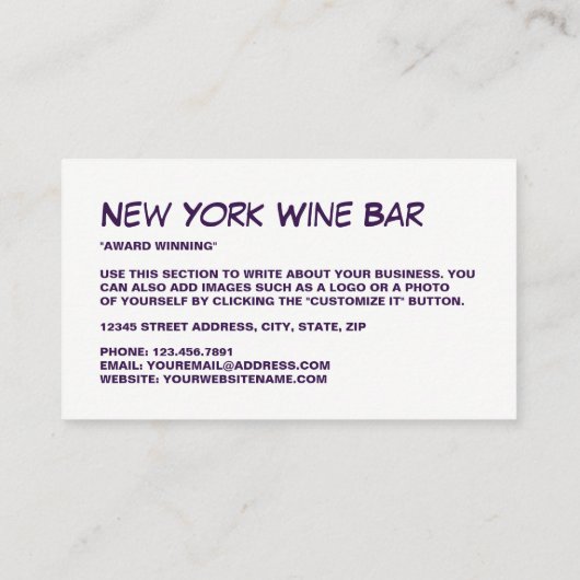 DruivenBunch, wijnstaaf, wijnmoer Visitekaartje (Achterkant)