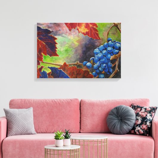 Druivendruiven Vallen Bladeren Wijngaard Waterverf Canvas Afdruk (Insitu (Woonkamer))