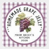 Druivengelei met geruit patroon vierkante sticker (Voorkant)