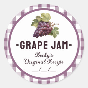 Druivenjam inmaaklabel met geruit ontwerp ronde sticker