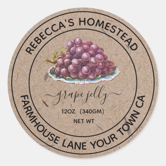 Druivenjam Kraft papieren inmaaketiketten Ronde Sticker (Voorkant)
