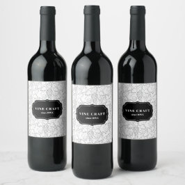 Druivenrank zwart en wit Elegant Esthetisch. Wijn Etiket