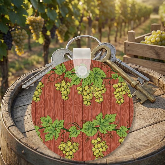 Druivenrankenpatroon op rustiek hout sleutelhanger