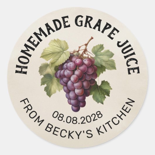  druivensap inbliklabel met rode druiven ronde sticker (Voorkant)