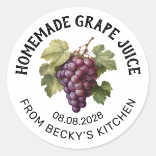 Druivensapbliklabel met rode druiven ronde sticker