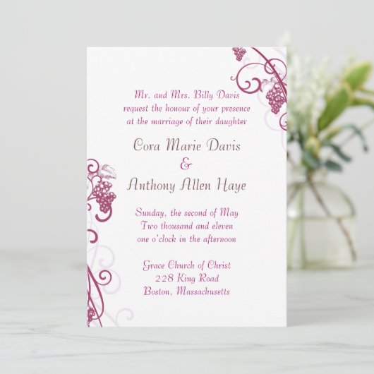 Druivenstokken bruiloft uitnodiging (Staand voorkant)