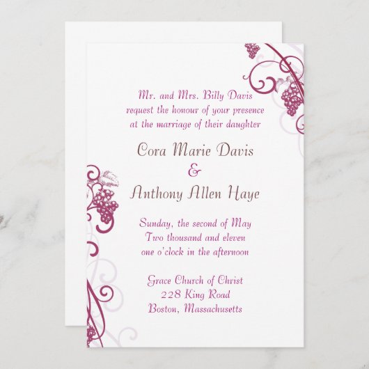 Druivenstokken bruiloft uitnodiging (Voorkant / Achterkant)