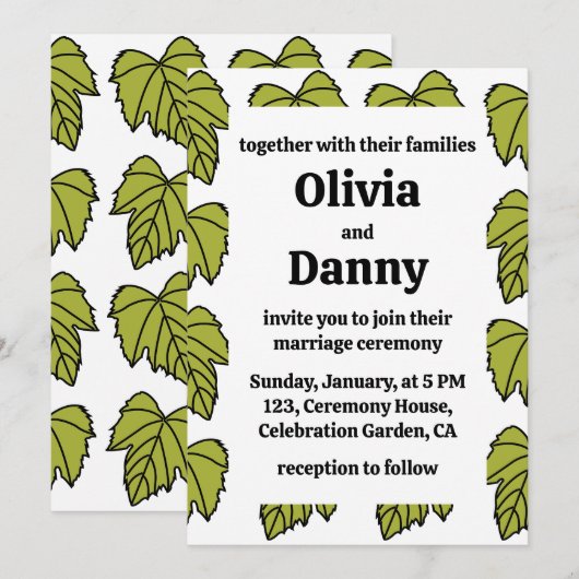 Druivenstokken Groen Bladeren Vines Botanische bru Kaart (Voorkant / Achterkant)