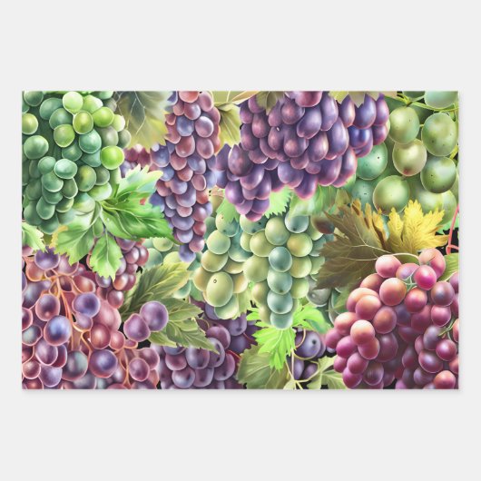 Druiventrossen rode groene wijnstok collage inpakpapier vel (Voorkant)