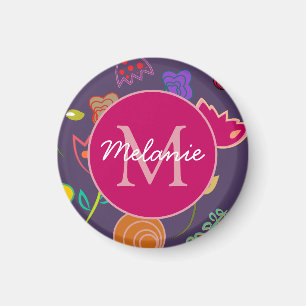 Druiventulp-patroon Paarse Monogram Gepersonalisee Magneet