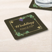 Druivenwijnstokken met Goud Lijst Trouwpapier Onde Kartonnen Onderzetters (Schuin)