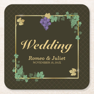 Druivenwijnstokken met Goud Lijst Trouwpapier Onde Kartonnen Onderzetters