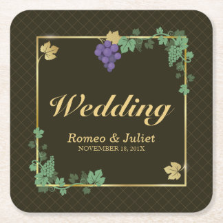 Druivenwijnstokken met Goud Lijst Trouwpapier Onde Kartonnen Onderzetters