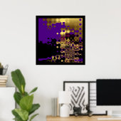 Druk Abstract gesmolten goud af op Paars en zwart Poster (Thuiskantoor)
