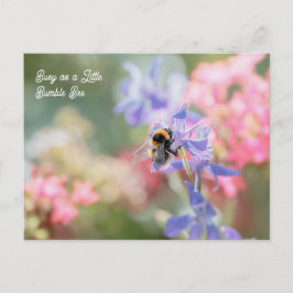 "Druk als een kleine hommel" Zachte pastelbloemen Briefkaart
