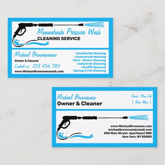 Druk blauw zwart Power Washing CLEANING Visitekaartje (Voorkant / Achterkant)