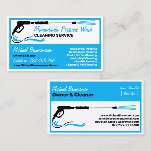 Druk blauw zwart Power Wassen auto reinigen Visitekaartje (Voorkant / Achterkant)
