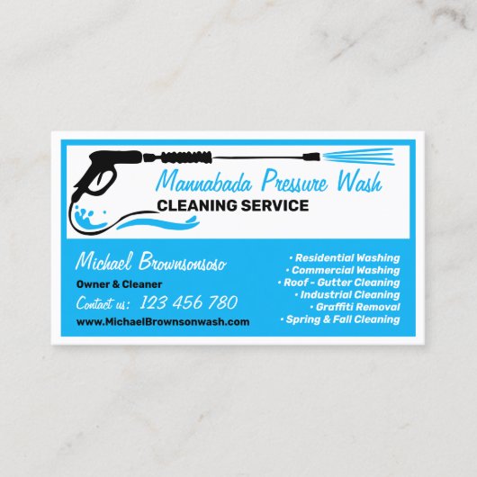 Druk blauw zwart Power Wassen auto reinigen Visitekaartje (Voorkant)