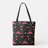Druk bloempatroon op zwart tote bag (Achterkant)