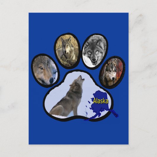 Druk de van Alaska van de Poot van de Wolf Briefkaart (Voorkant)