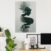 Druk een modern abstract portret dat vrouwelijkhei poster (Thuiskantoor)
