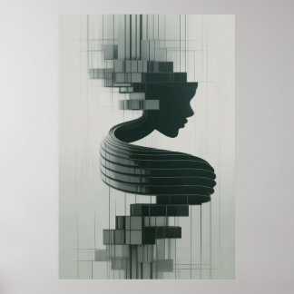 Druk een modern abstract portret dat vrouwelijkhei poster