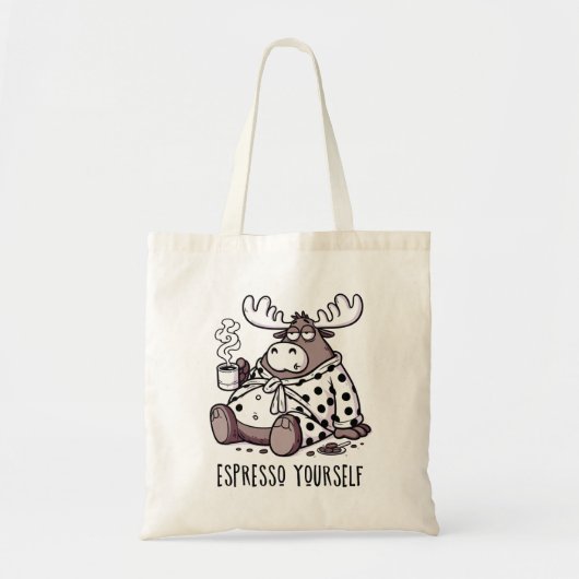 Druk Jezelf Uit Funny Slaperige Eland Koffieliefhe Tote Bag (Voorkant)
