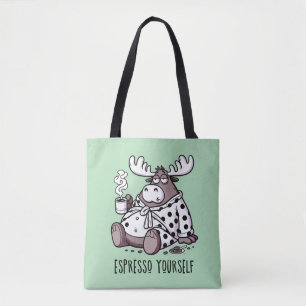 Druk Jezelf Uit Funny Slaperige Eland Koffieliefhe Tote Bag