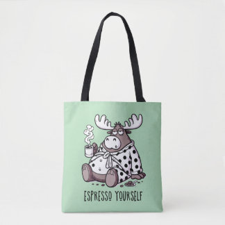 Druk Jezelf Uit Funny Slaperige Eland Koffieliefhe Tote Bag