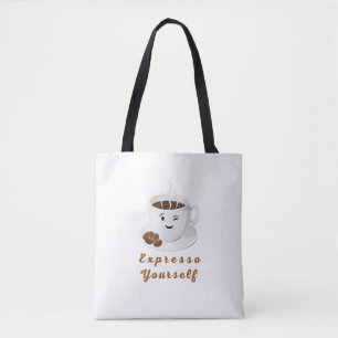 Druk Jezelf Uit – Grappige Glimlachende Koffie T-s Tote Bag