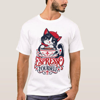 Druk Jezelf Uit Tuxedo Kat Koffieliefhebber T-shirt