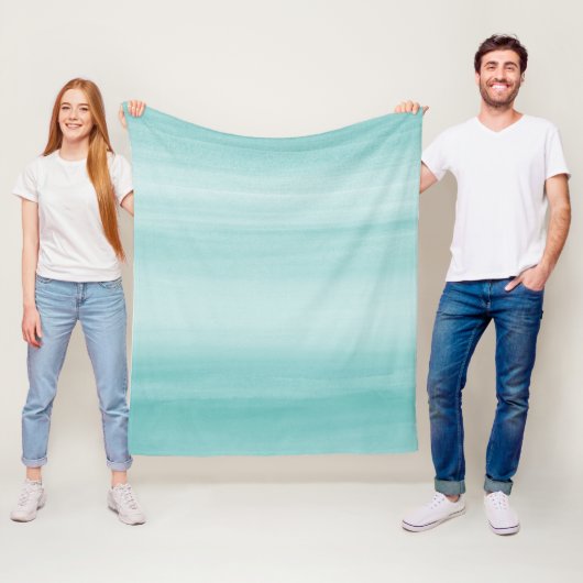 Druk op Abstracte Aqua Blue Waterverf #2 Fleece Deken (In situ)