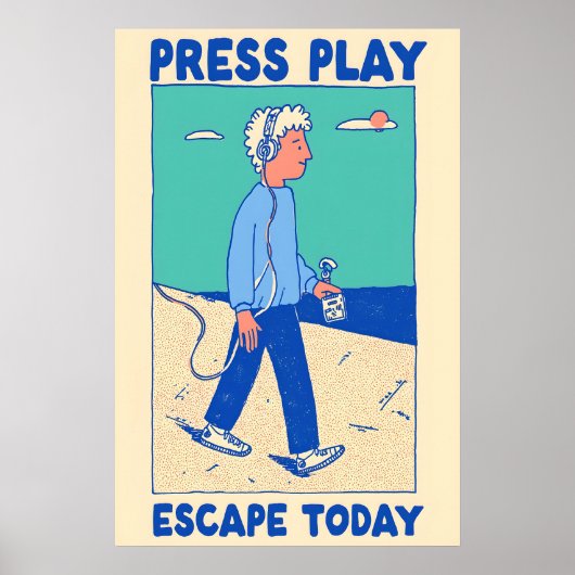 Druk op Afspeelposter Retro Walkman Kunstprint – M Poster (Voorkant)