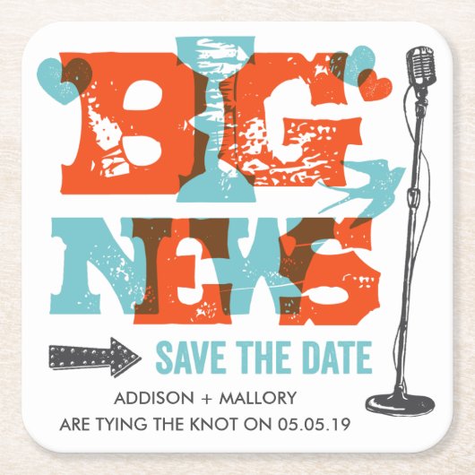 Druk op Big News Save the Date Onderzetters (Voorkant)