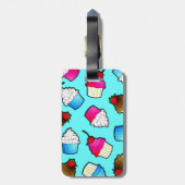Druk op Bright Blue Cute Cupcakes Bagagelabel (Achterkant verticaal)