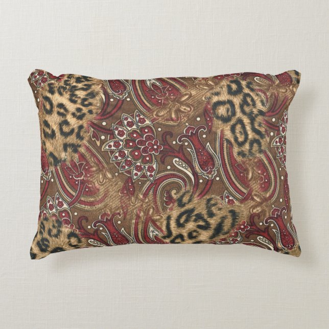 Druk op Leopard en Paisley Pattern Decoratief Kussen (Voorkant)