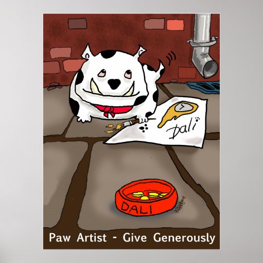 Druk op "Paw Artist Dali" door Kev Moore Poster (Voorkant)