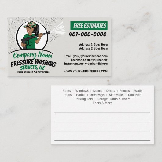 Druk op Power Washing & Cleaning African American Visitekaartje (Voorkant / Achterkant)