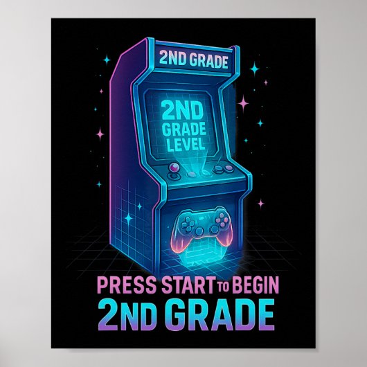 Druk op Start 2e klas Gamer Kids Level Up Fun 1 Poster (Voorkant)
