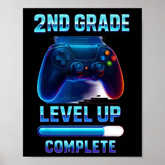 Druk op Start 2e leerjaar Gamer Kids Level Up Fun Poster (Voorkant)