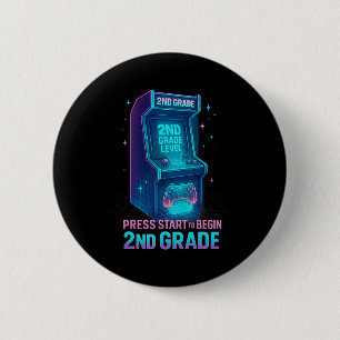 Druk op Start 2e leerjaar Gamer Kids Level Up Fun  Ronde Button 5,7 Cm
