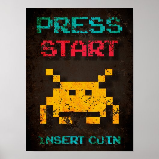 Druk op Start Insert Coin Arcade Pixel Poster (Voorkant)