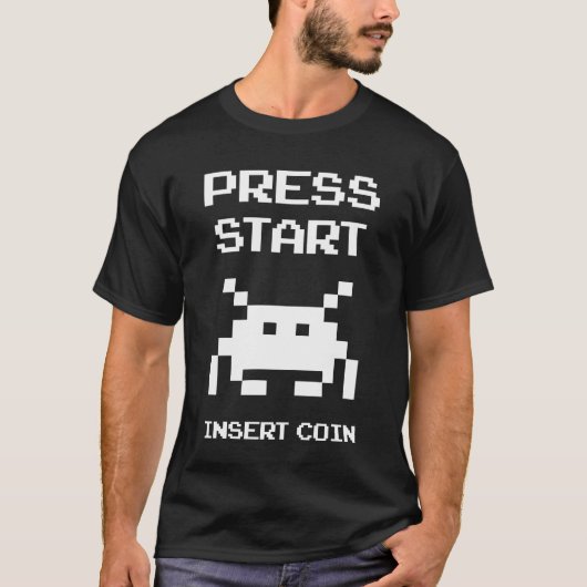 Druk op Start Insert Coin retro gamer T-shirt (Voorkant)
