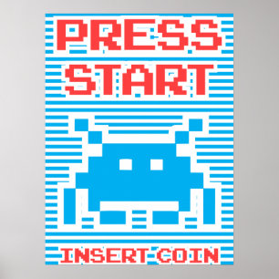 Druk op Start, Tussenvoegsel Coin, Arcade Game, bl Poster