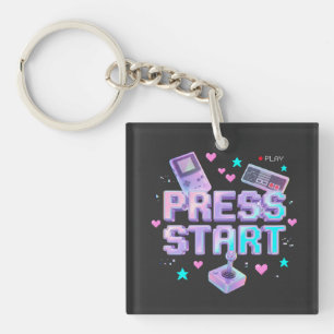 Druk op Start Y2K Retro Gaming Arcade Chrome 90s G Sleutelhanger