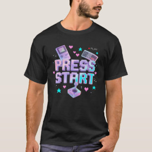 Druk op Start Y2K Retro Gaming Arcade Chrome 90s G T-shirt