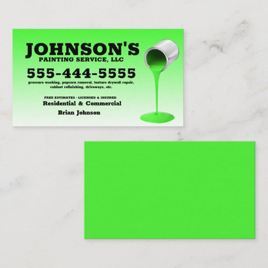 Druk op wassen en verven met details visitekaartje (Voorkant / Achterkant)