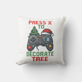 Druk op X om de Kerstboom te Versieren Gamer Kerst Kussen